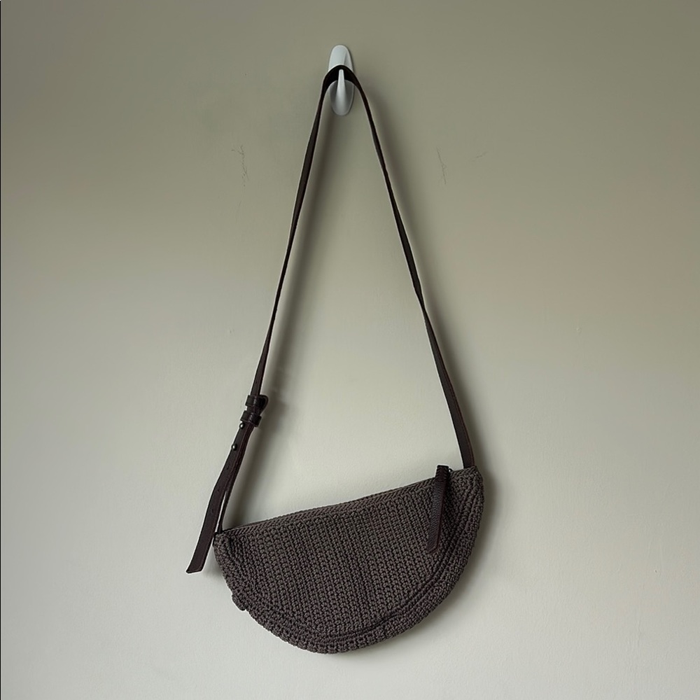 The Sak Tess Crochet Sling Bag in Mushroom